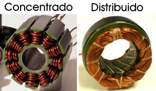 Figura 4: A la izquierda un motor BLDC con devanado concentrado. A la derecha un PMSM con devanado distribuido.